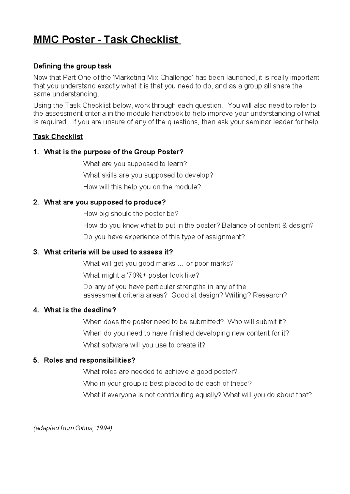 MARK4002 Group Poster Task Checklist and Guidelines - Studocu
