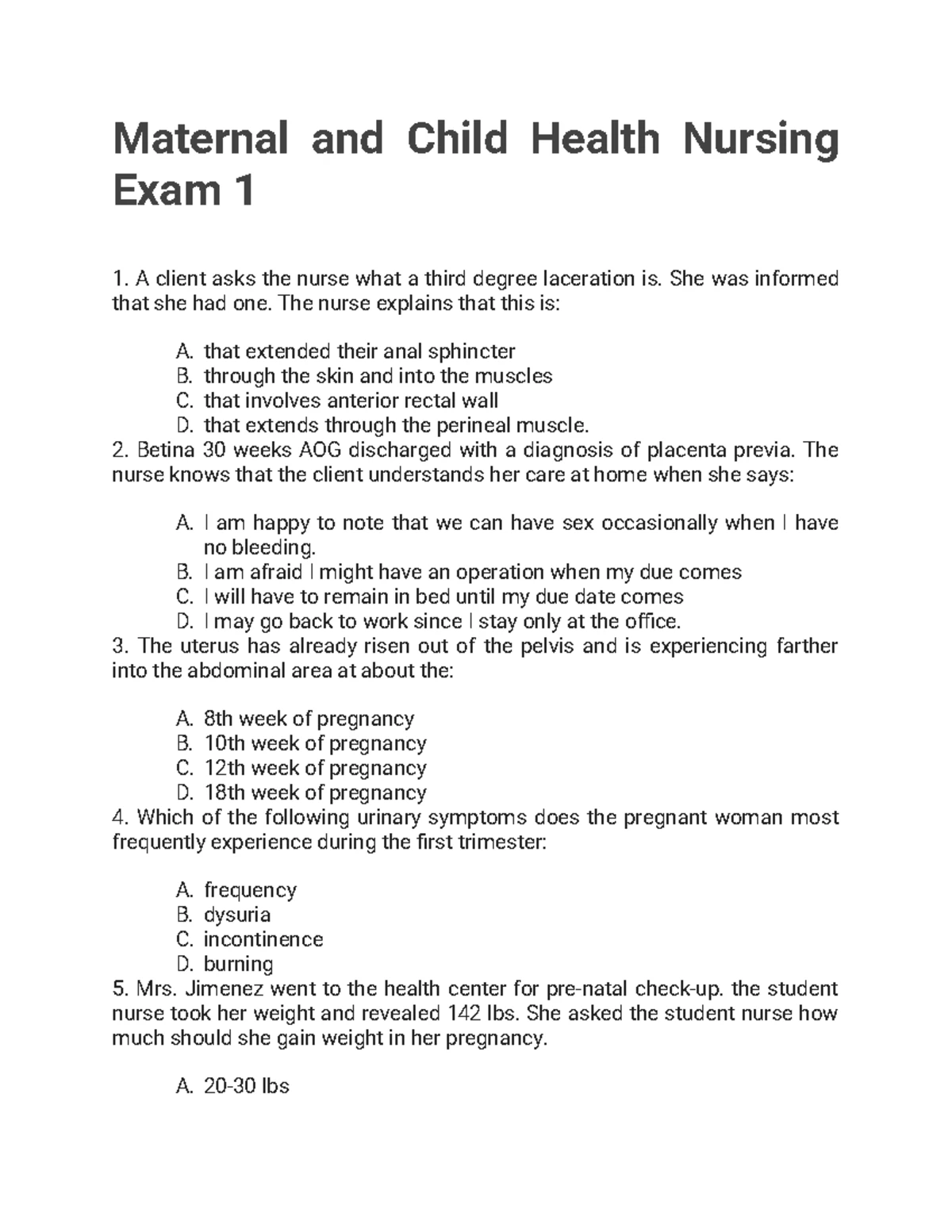 Maternal and Child Health Nursing Exam 3: Key Concepts and ...