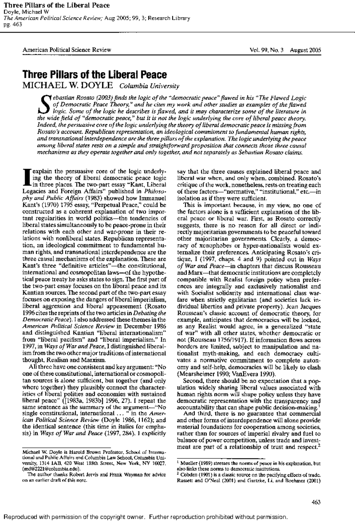 Three Pillars of the Liberal Peace - AP Political Science Review - QST ...