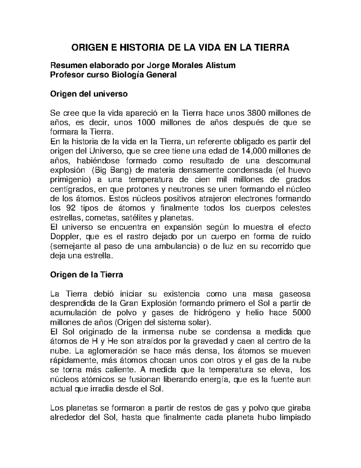 Origen E Historia VIDA Tierra PDF - ORIGEN E HISTORIA DE LA VIDA EN LA ...