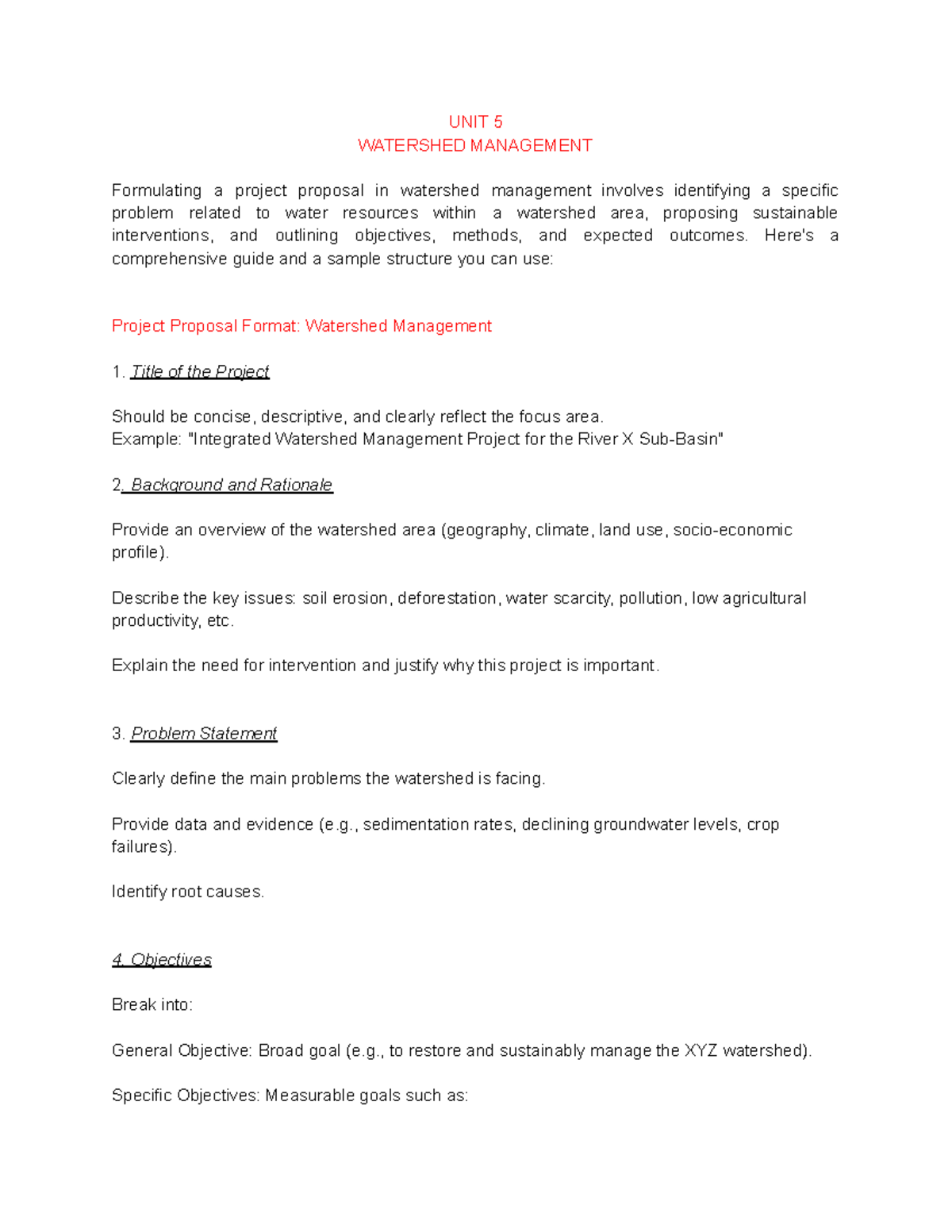 UNIT 5: Watershed Management Project Proposal Guidelines and Strategies ...