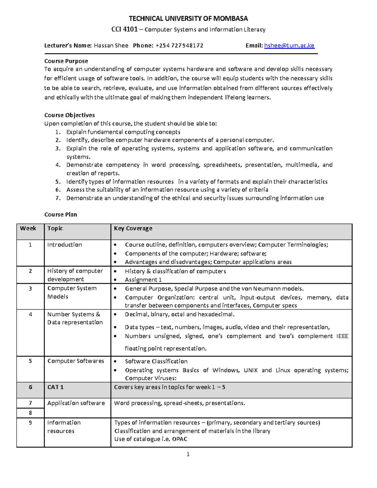 CCI 4101 - Computer Systems & Information Literacy Course Overview ...