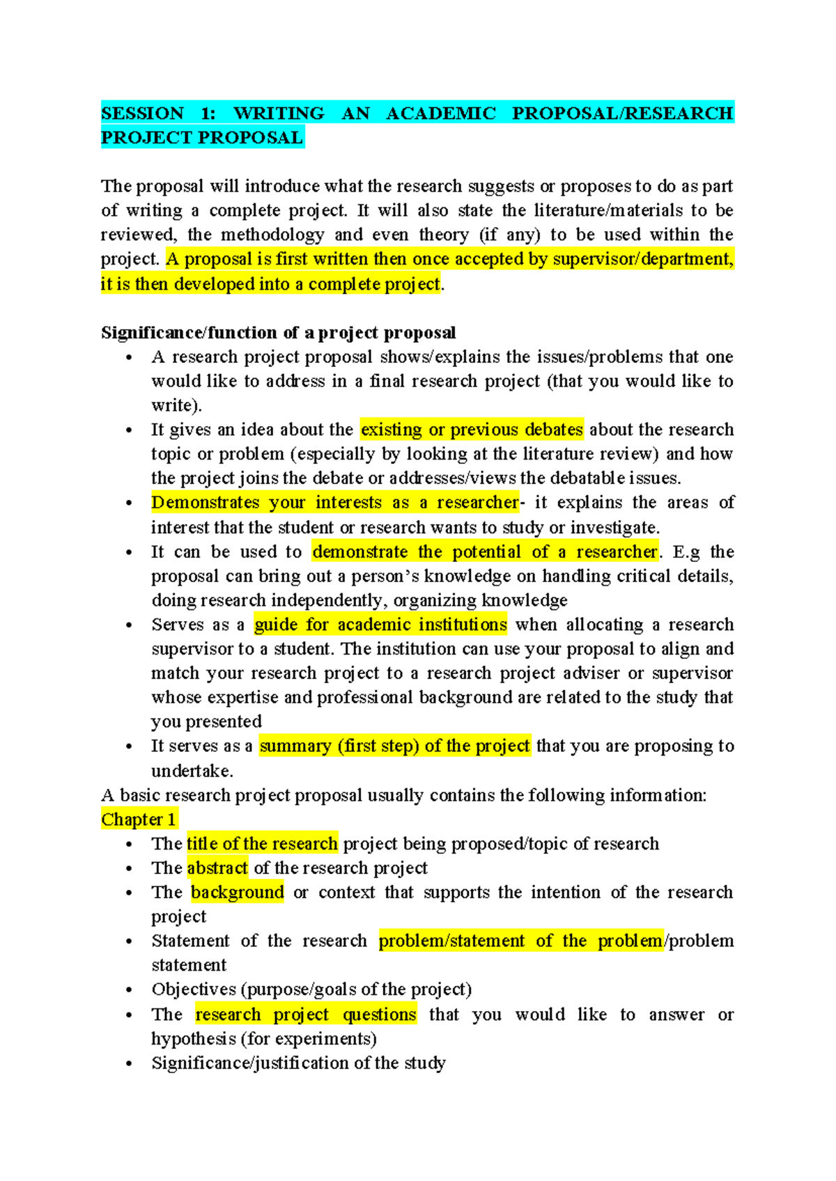 Session 1: Writing an Academic Research Proposal Guide - Studocu