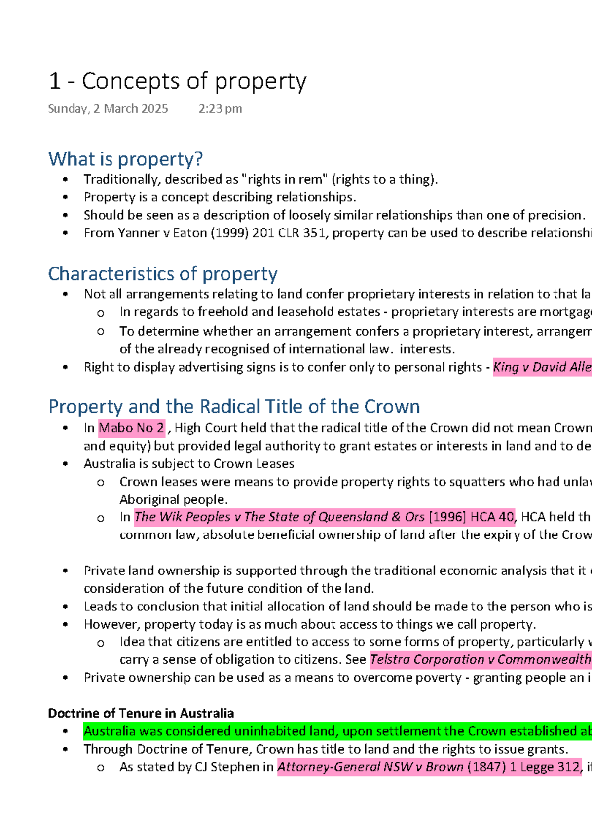 LAW2112 Topic 1 - Understanding Property Concepts and Legal Frameworks ...