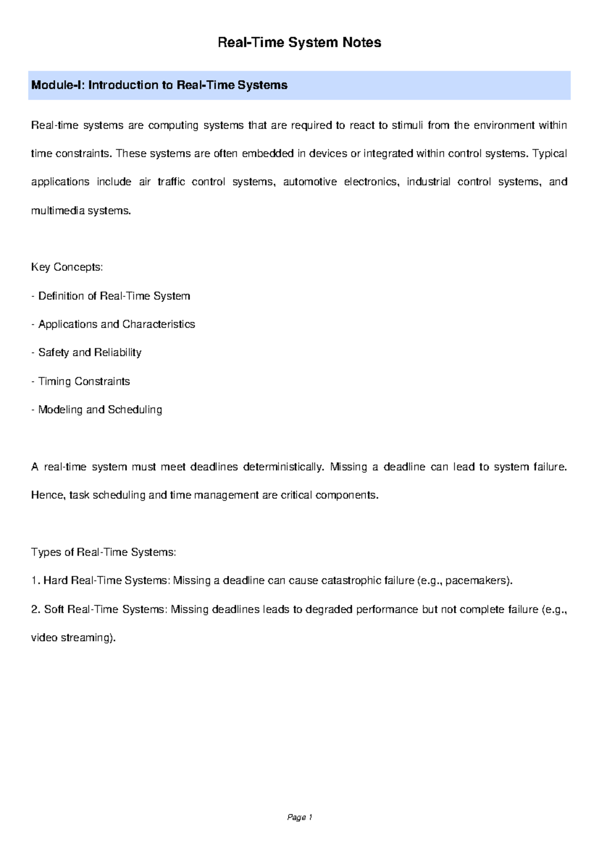 Real time system notes: Introduction to systems and applications - Studocu