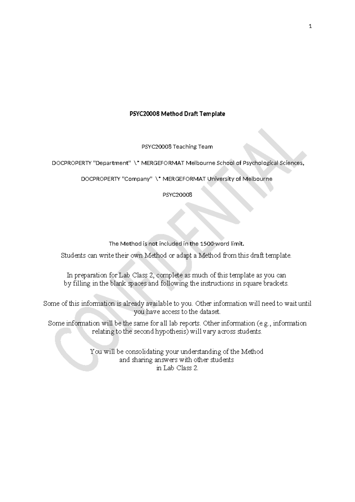 Dev Psych Data Set - PSYC20008 Method Draft Template PSYC20008 Teaching ...