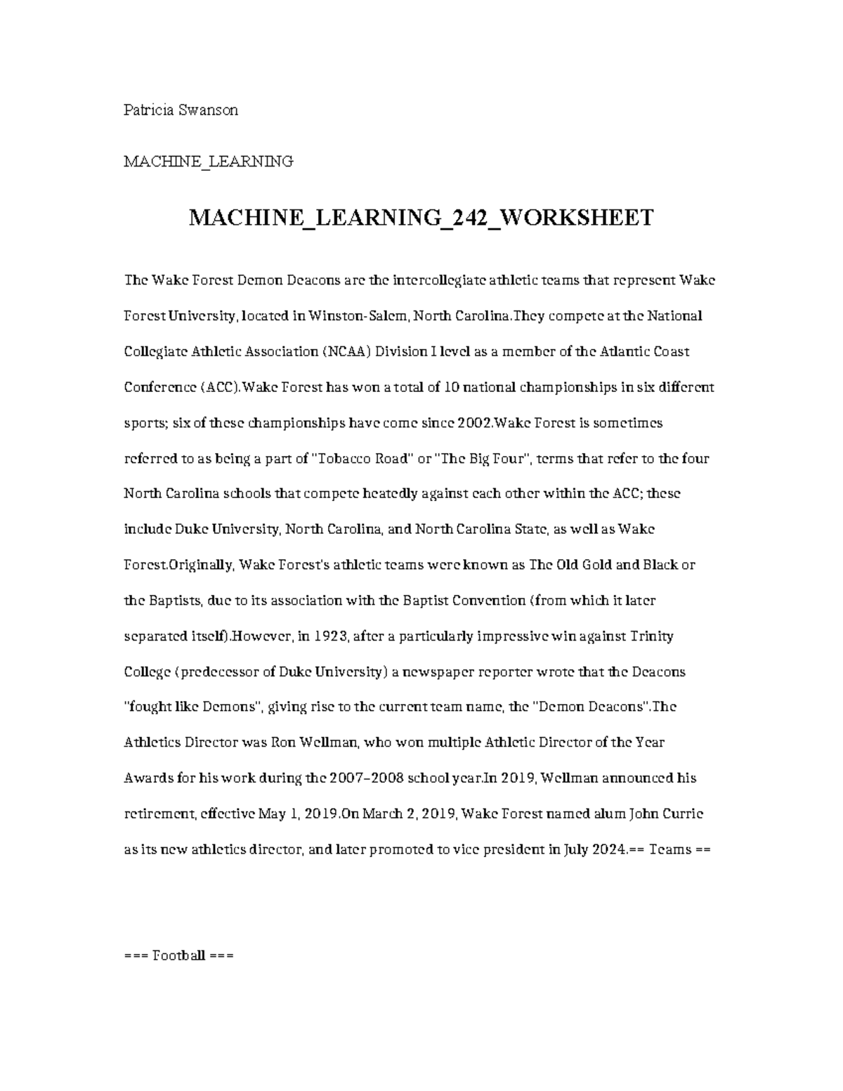 Machine Learning 242 Worksheet - Patricia Swanson MACHINE_LEARNING ...