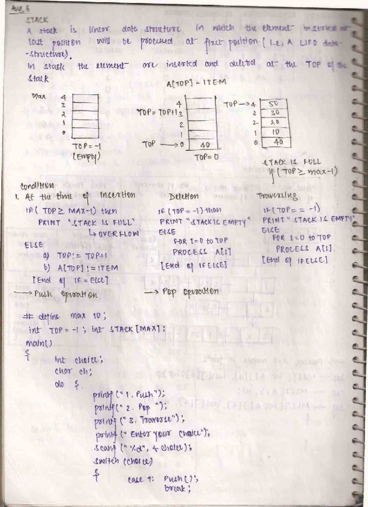 Stack+ Quque - Aug 5 STACK A stack is linear data structure in which ...