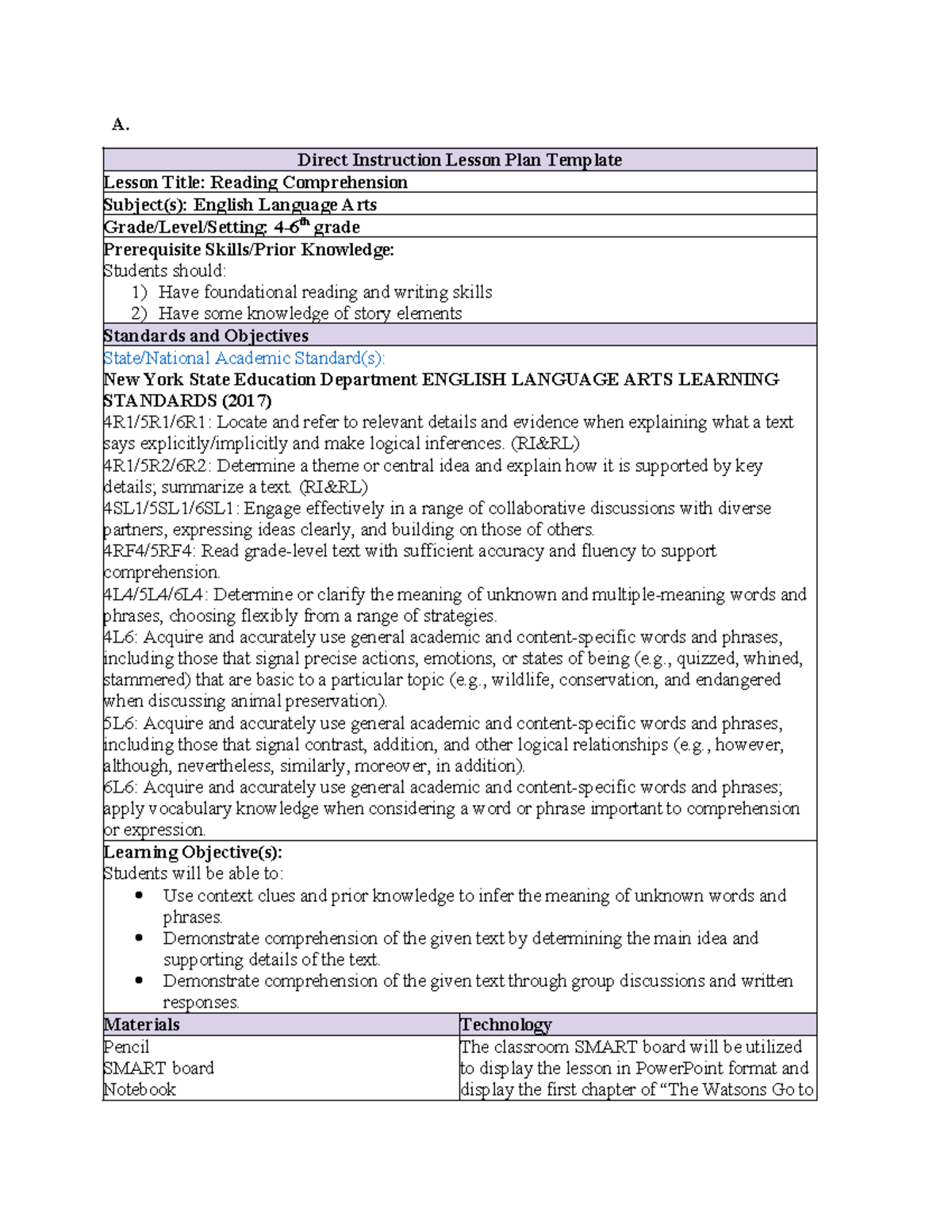 D670 Lesson Plan - A. Direct Instruction Lesson Plan Template Lesson ...