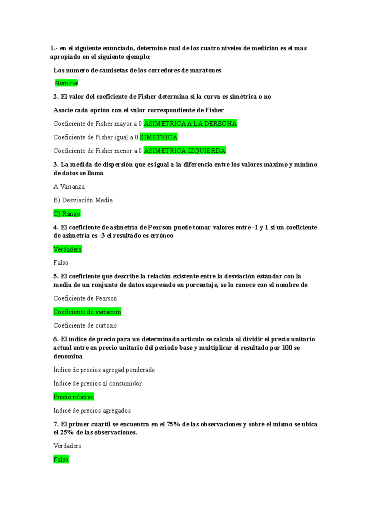 Examen Final DE Estadística 2: Preguntas y Respuestas Clave - Document Preview