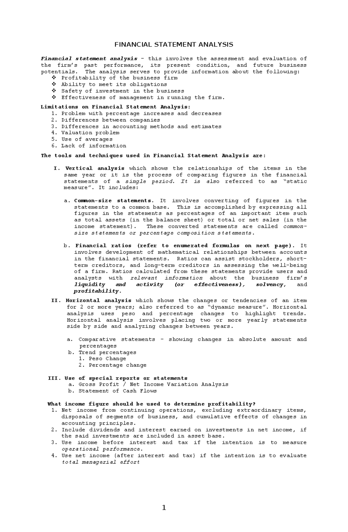 FIN 301: Financial Statement Analysis Overview and Techniques - Studocu