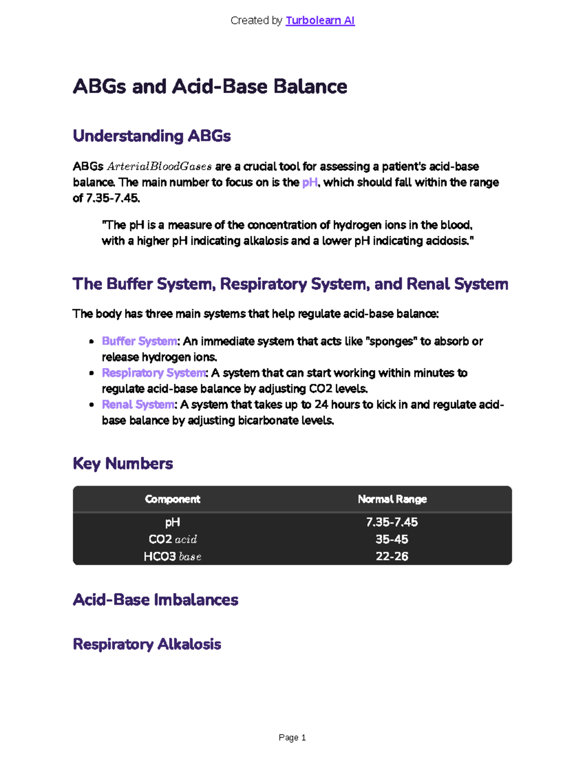 ABG’s - Study Guide - ABGs and Acid-Base Balance Understanding ABGs ...