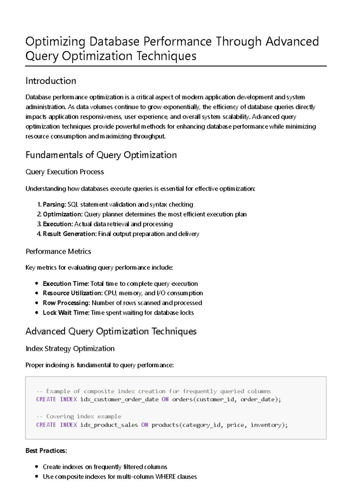 Advanced Query Optimization Techniques for Database Performance (DB 101 ...
