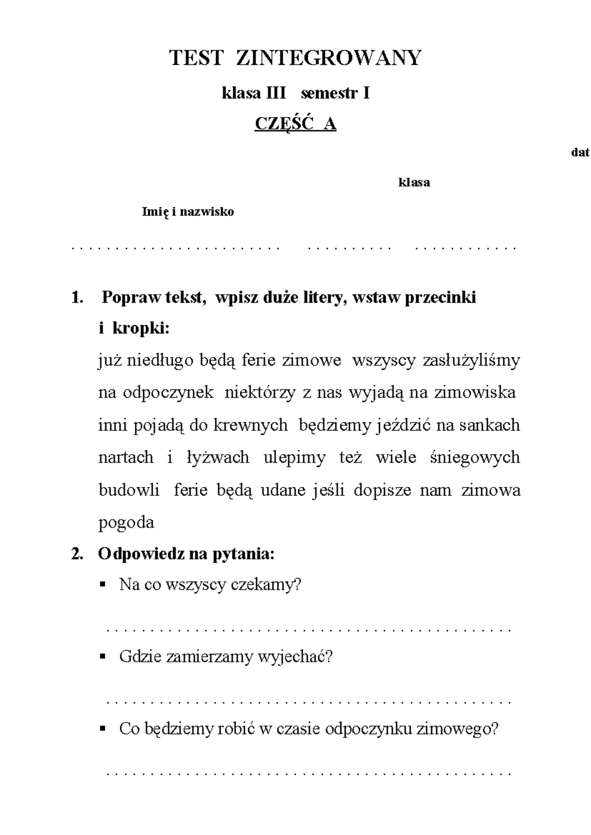 Sprawdzian Przyroda Kl 4 Jeziora I Morza www.studocu.com