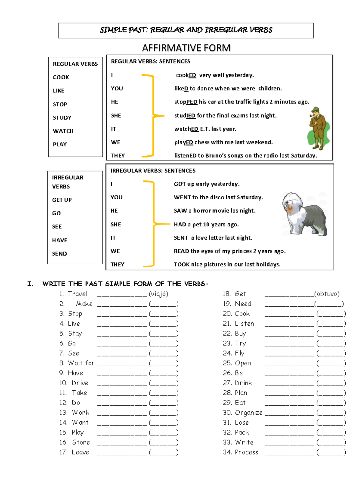 SIMPLE PAST: REGULAR & IRREGULAR VERBS EXERCISES (ENG 101) - Studocu