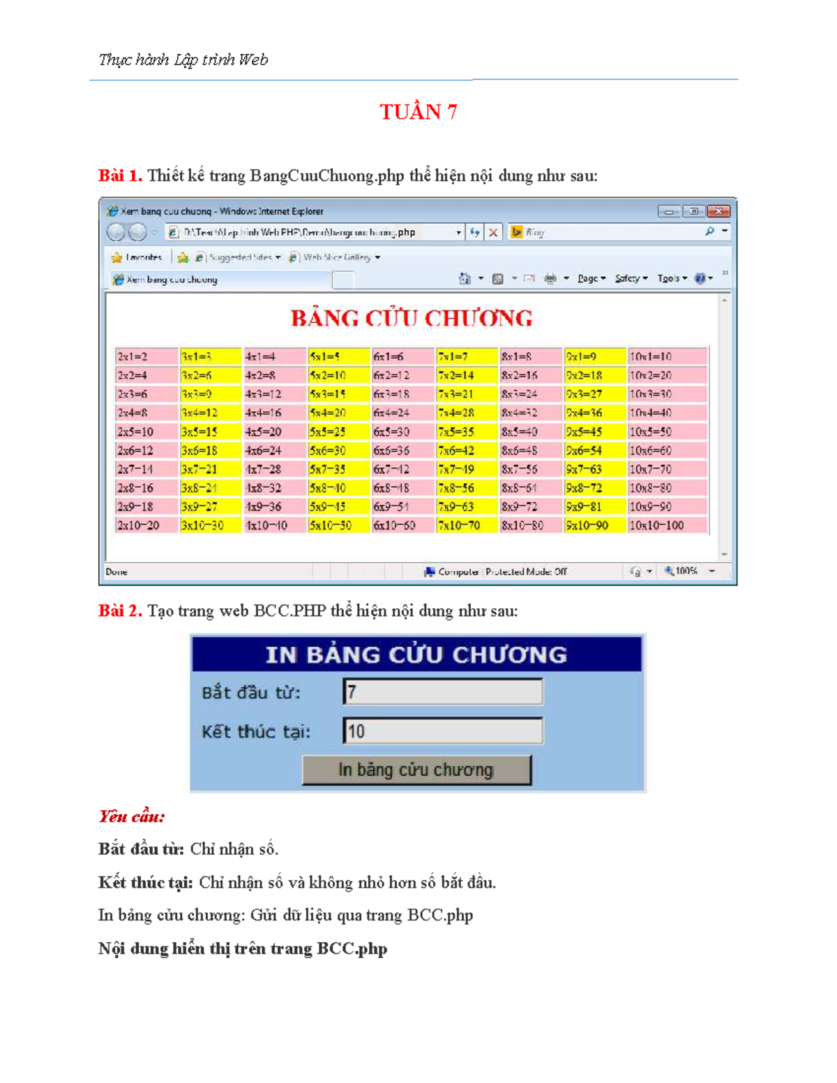 LTWeb Tuan 7: Thực Hành Lập Trình Web và Thiết Kế Trang PHP - Studocu