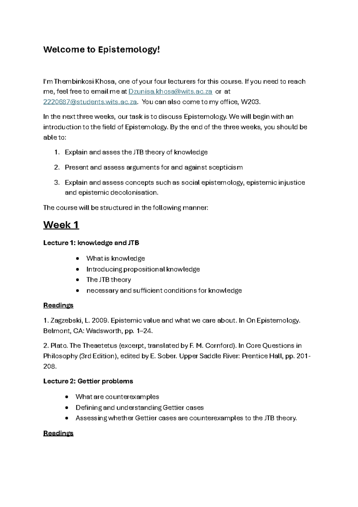 PHILO 101: Intro to Epistemology - Course Overview and Lectures - Studocu