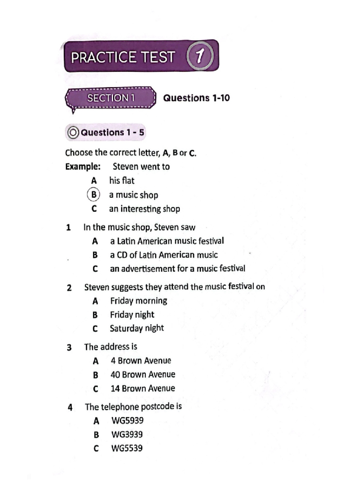 Listening IELTS Practice Test 1: Section 1-4 Questions - Studocu