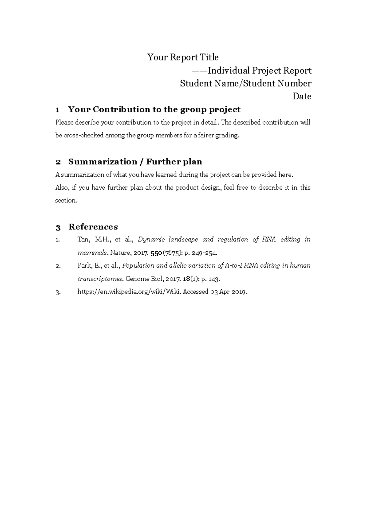 Individual Project Report Template: Contributions & Learnings - Studocu