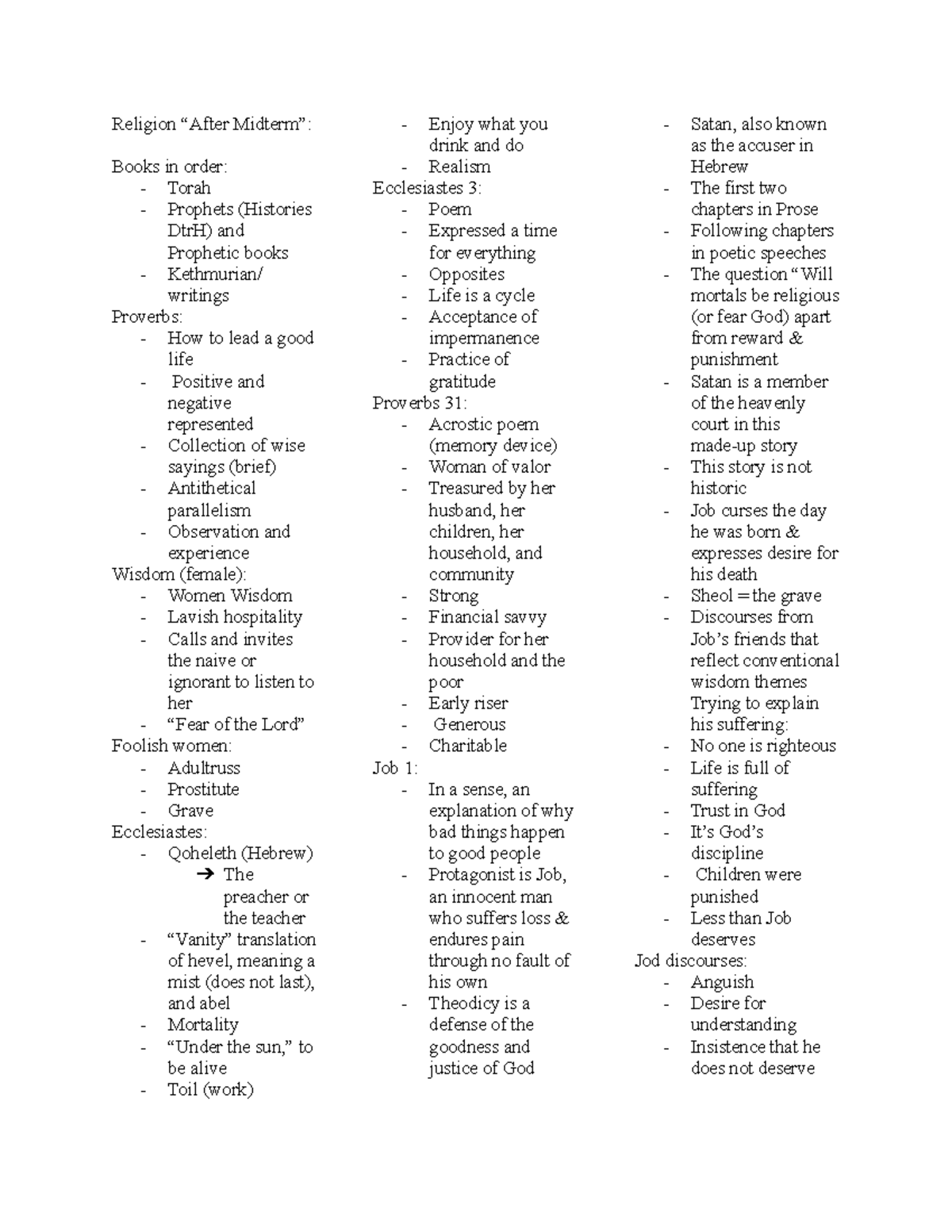 Religion Notes: Succeeding Midterm Review for Students - Religion ...