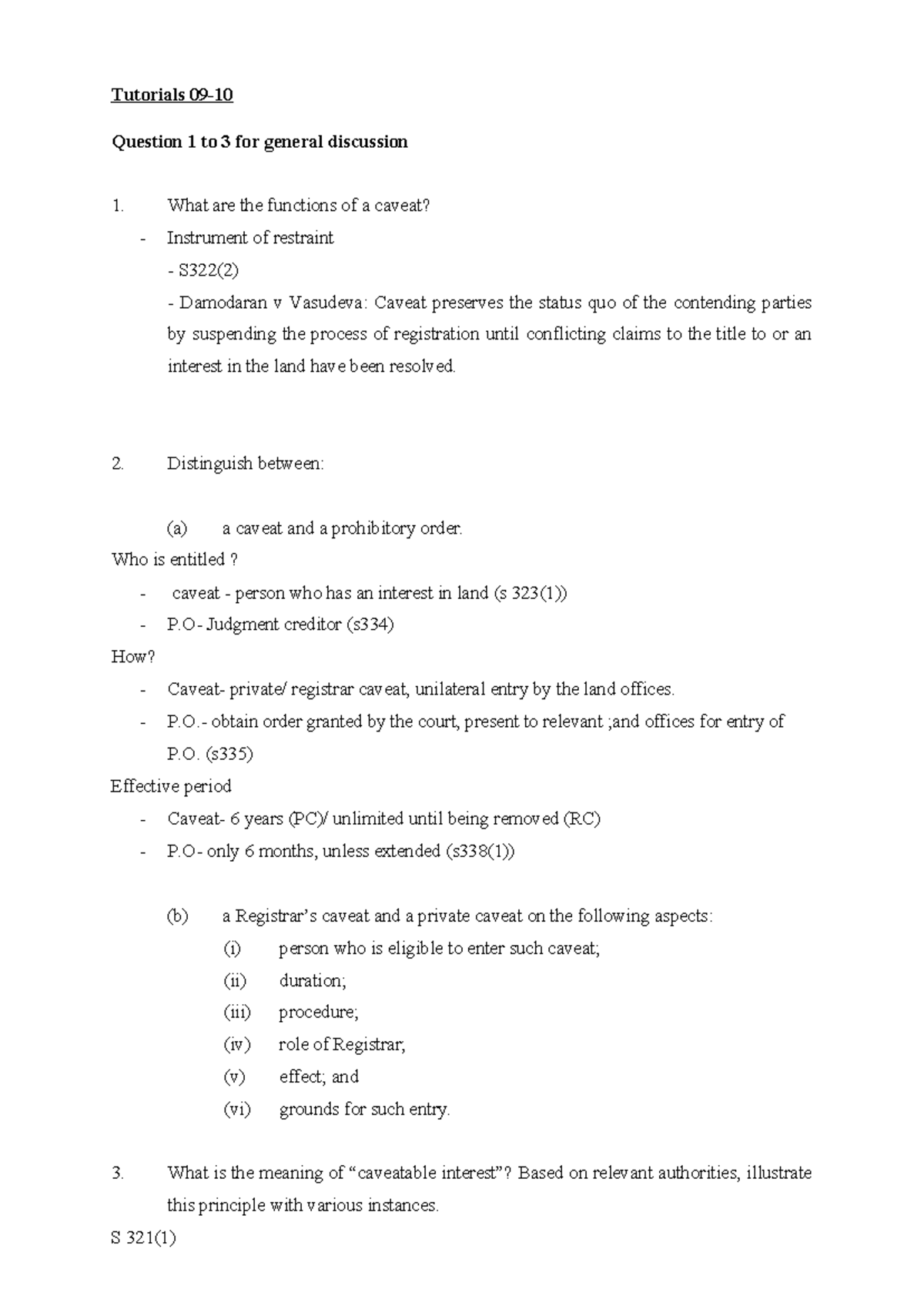 Land Law II UDL3622 Tutorial 9: Caveats and Restraint of Dealings - Studocu