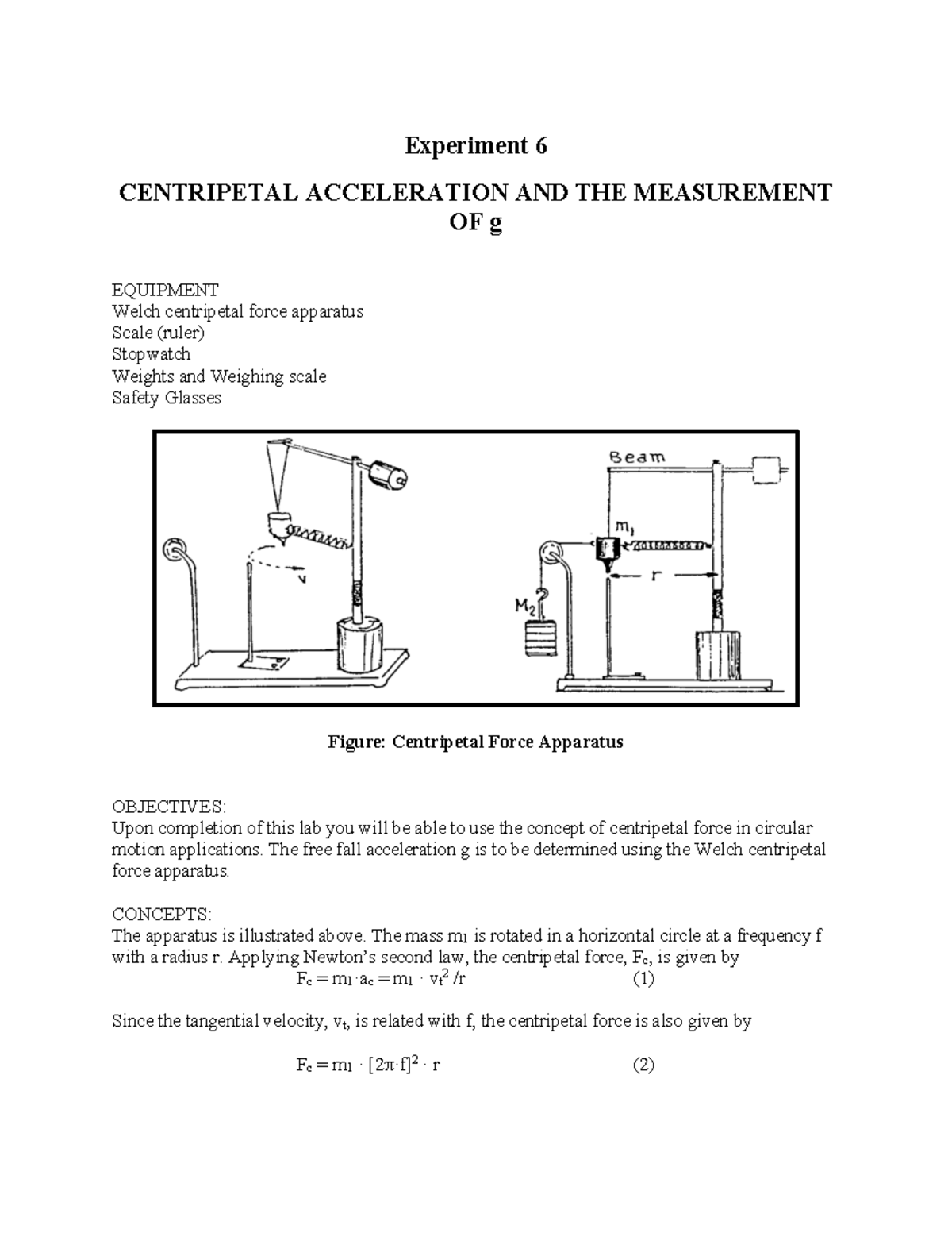 Lab 6: Centripetal acceleration and measurement of g in physics - Studocu
