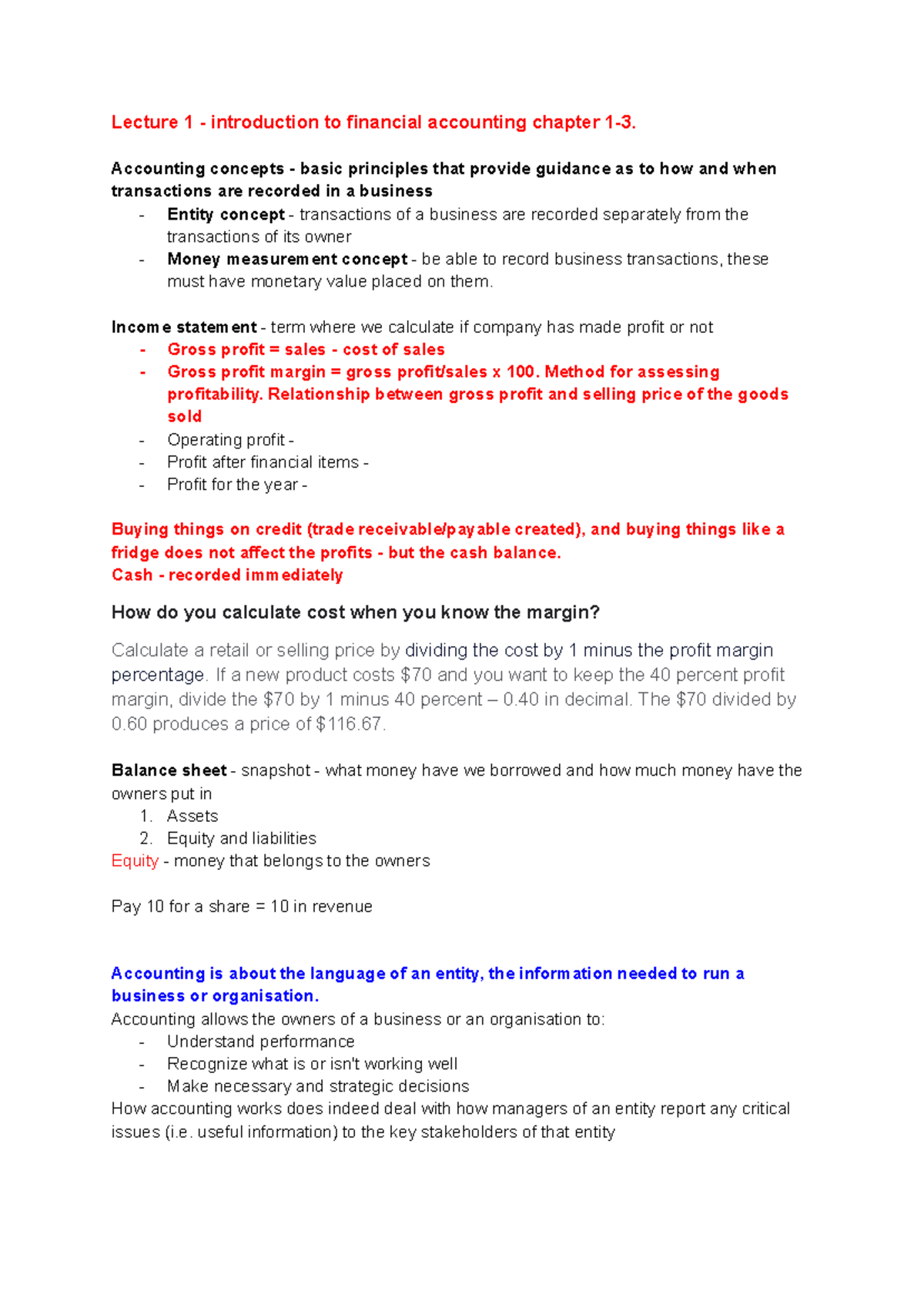 Accounting - Lecture Notes on Financial Accounting Concepts and ...