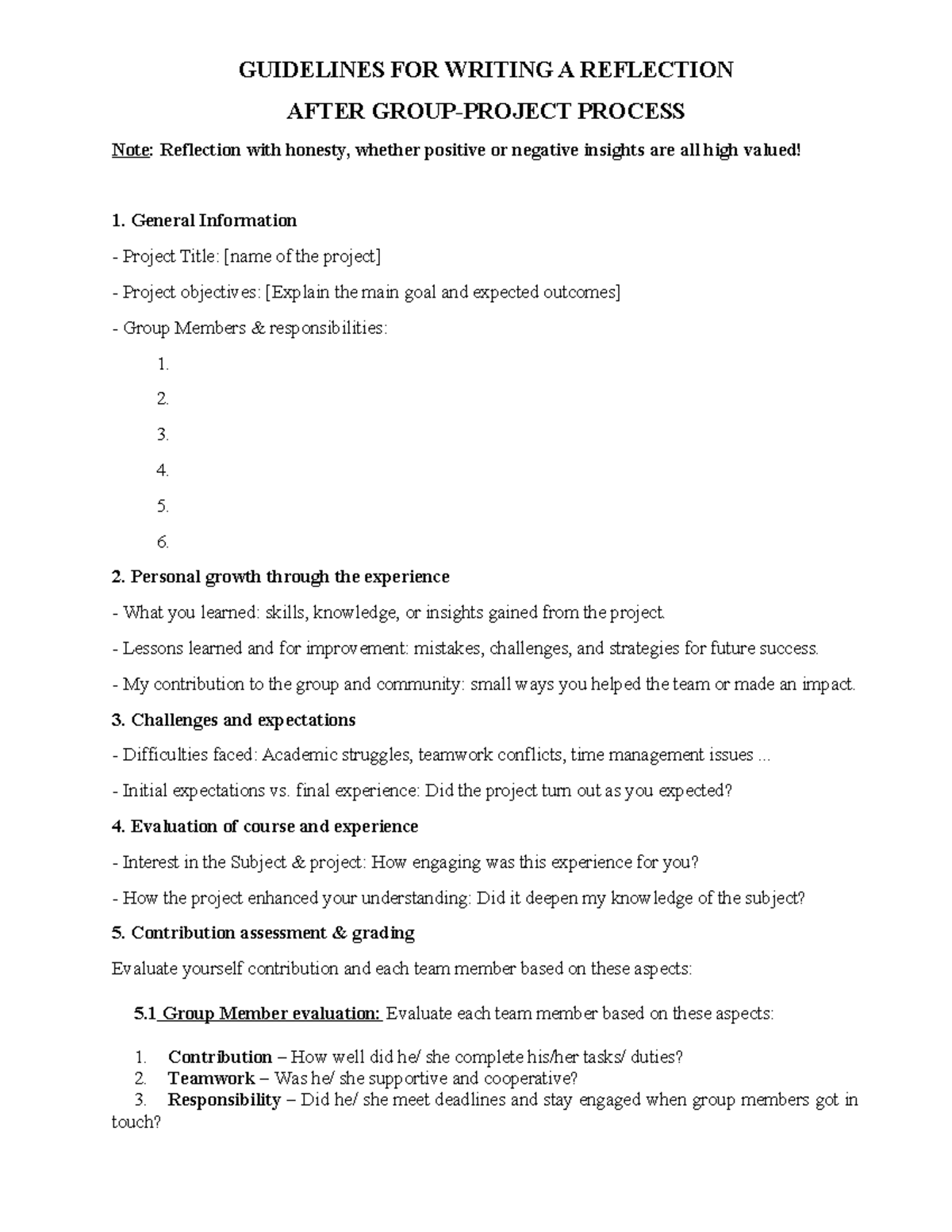 GUIDELINES FOR WRITING A REFLECTION AFTER GP - Studocu