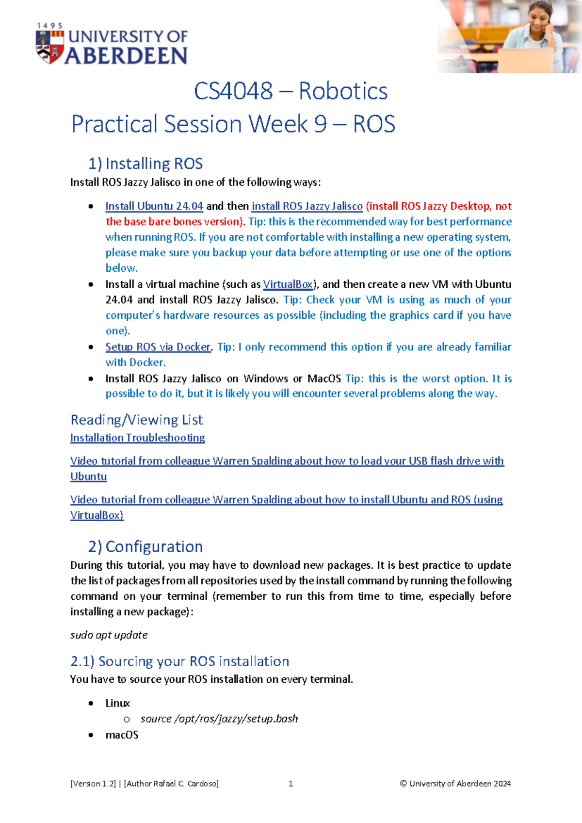 Practical Week 9 - asd - Practical Session Week 9 – ROS 1) Installing ...