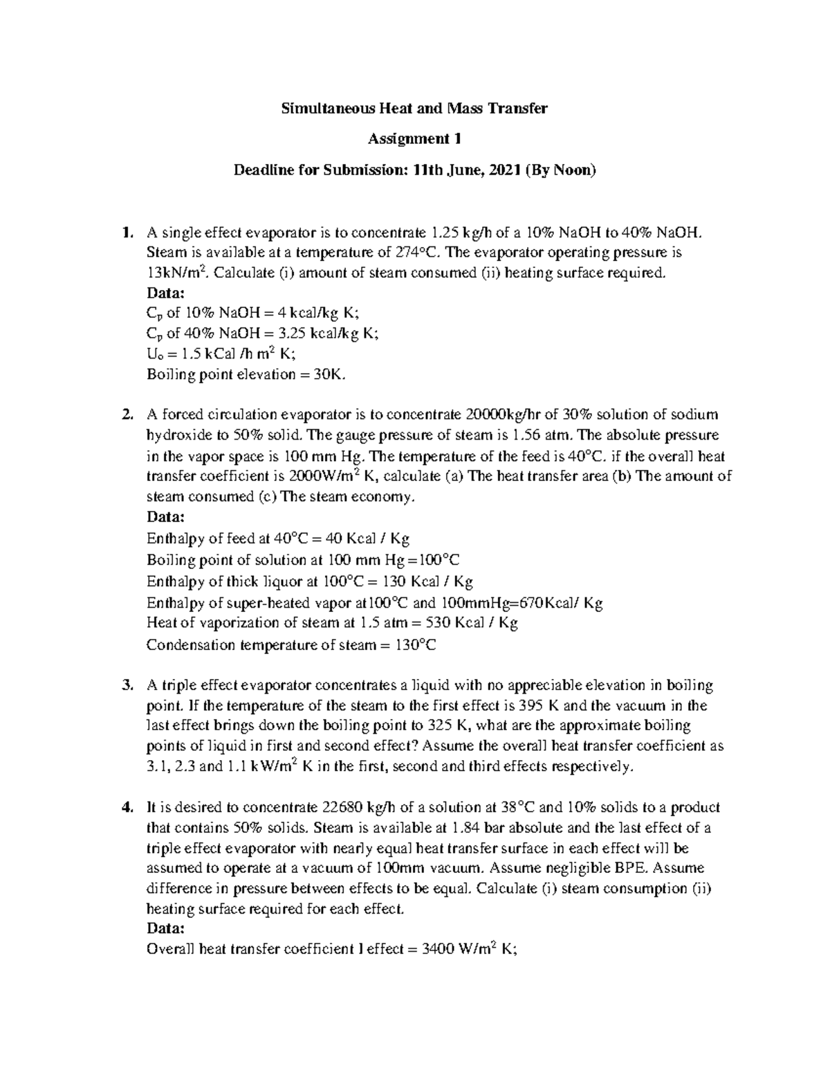 Assignment 1: SHMT - Simultaneous Heat & Mass Transfer Analysis - Studocu