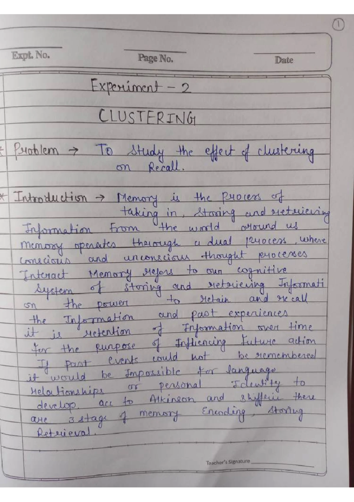 Experiment 3 serial verbal learning - Date Exps Na Page No. NY nr ...