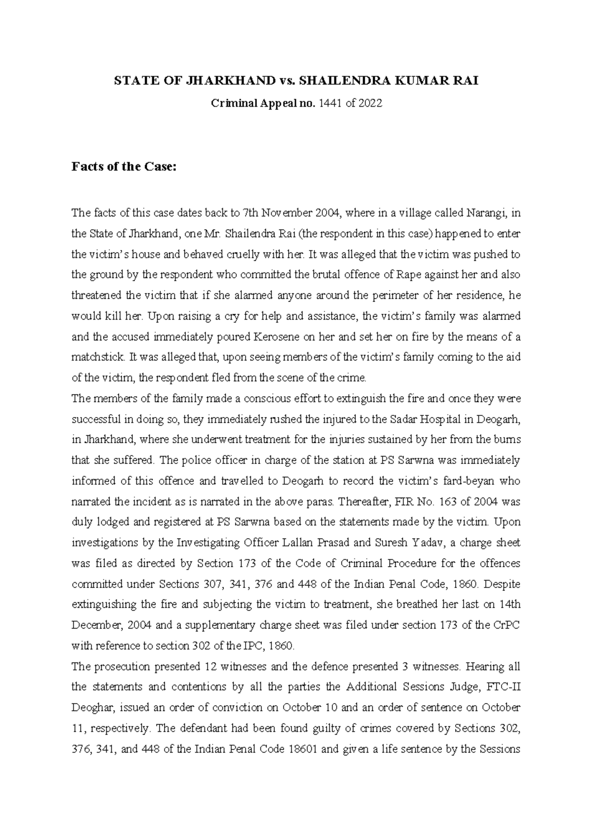 CASE Commentary on State of Jharkhand vs. Shailendra Kumar Rai - Studocu
