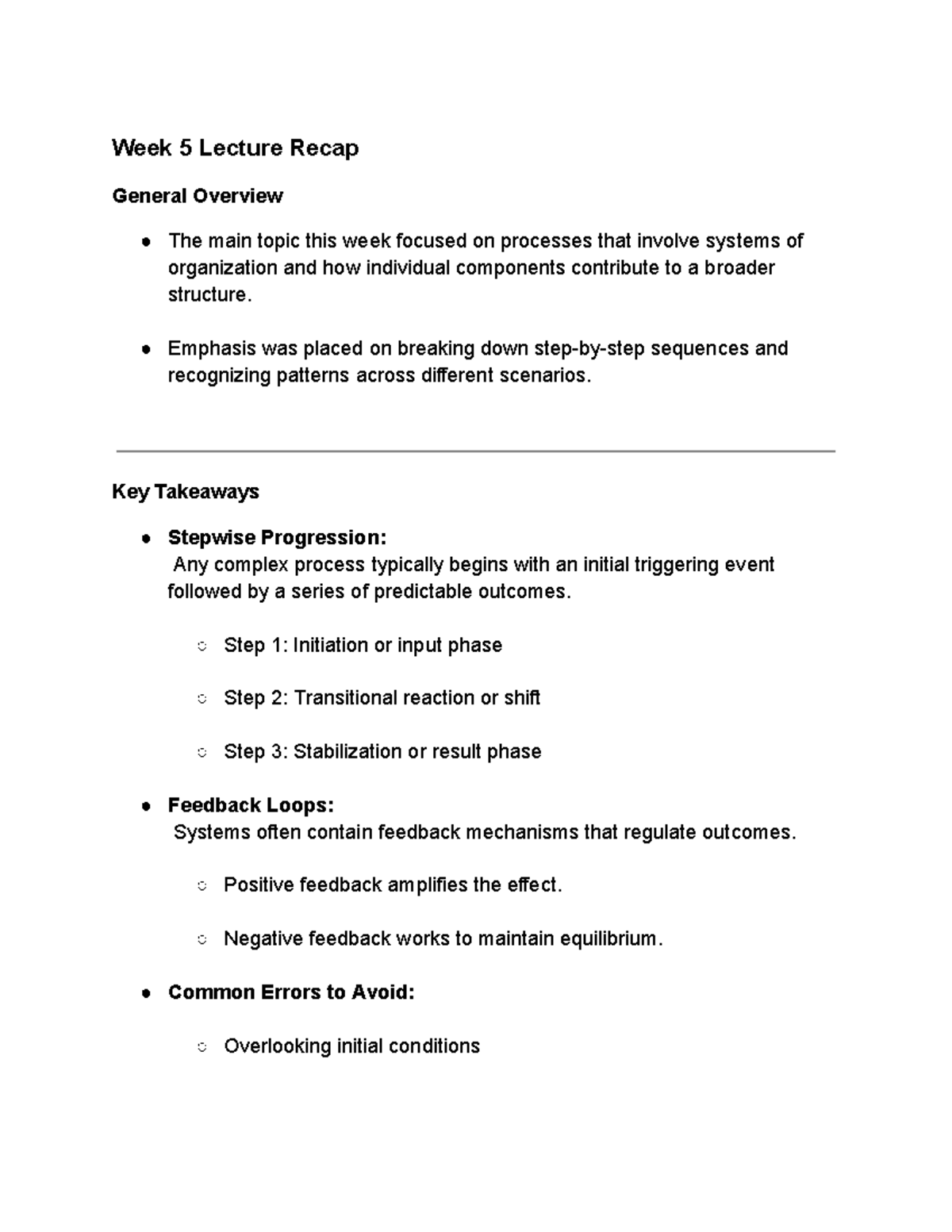 Week 5 Lecture Recap: Systems of Organization & Feedback Mechanisms ...