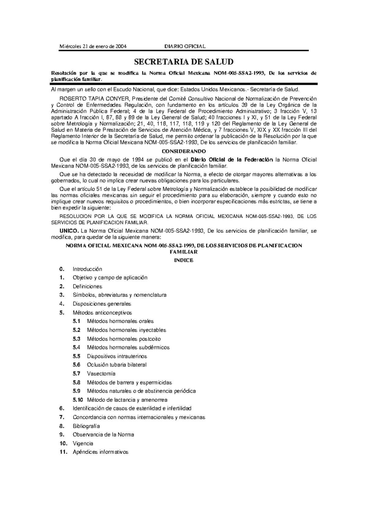 NOM 005 SSA2 1993 - Norma 005 - Miércoles 21 de enero de 2004 DIARIO ...