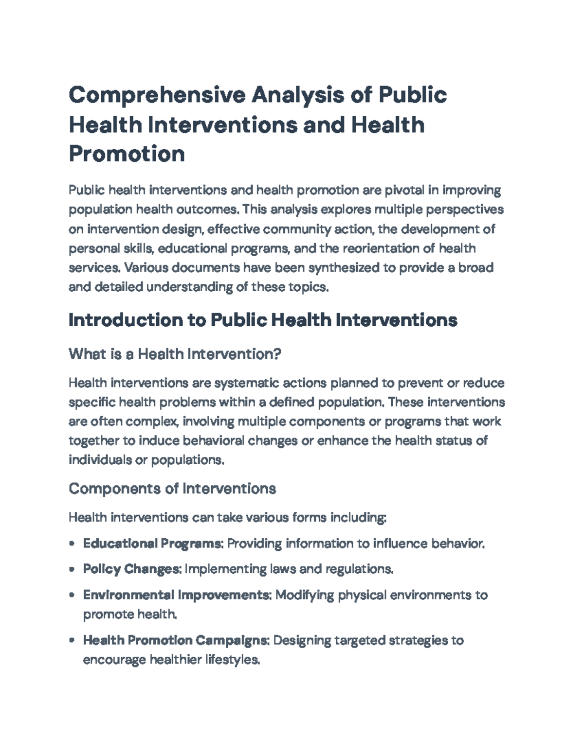 Comprehensive Analysis of Public Health Interventions and Promotion ...