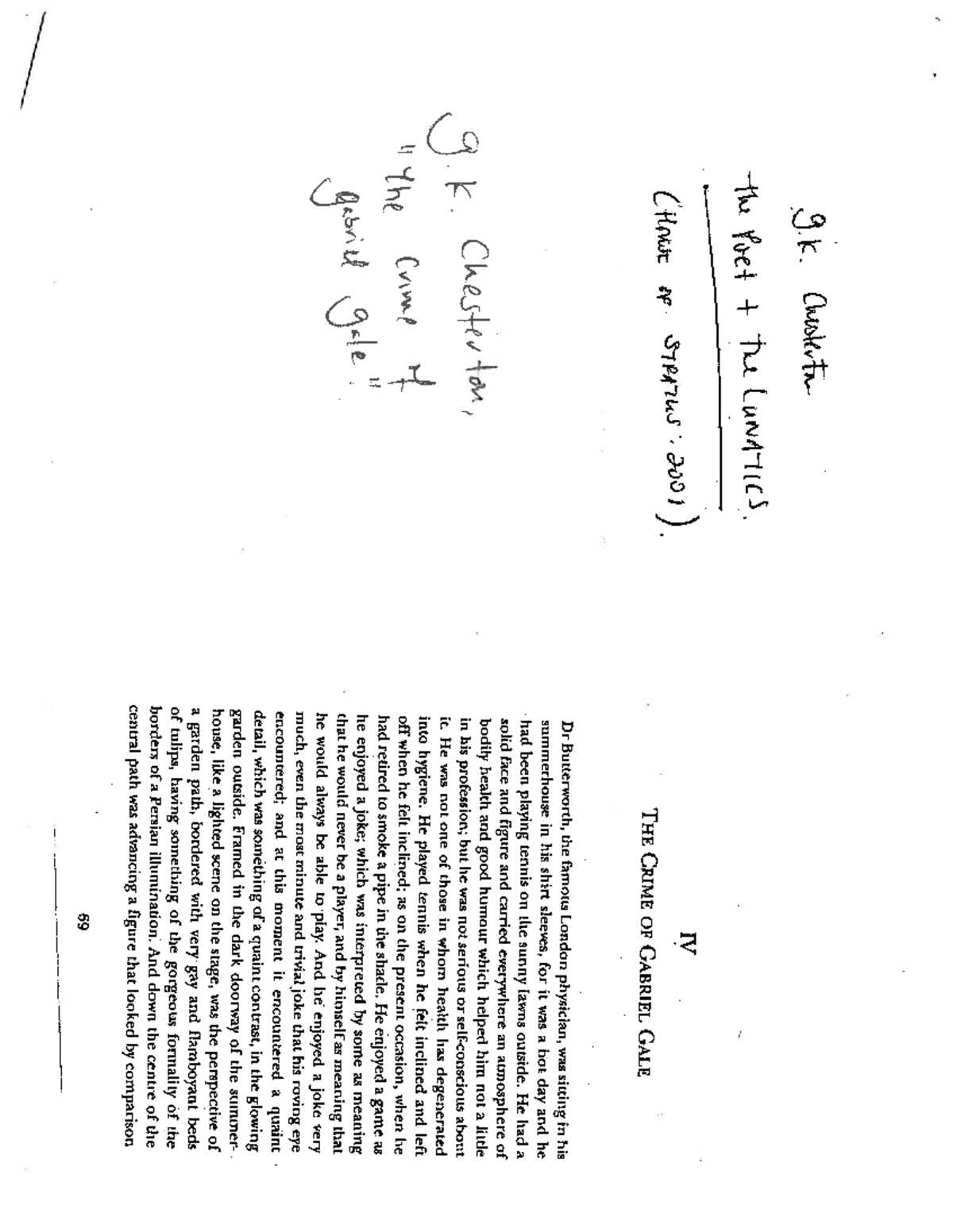 Final Exam Review Notes for Course Code XX123: G.K. Chesterton's "The ...