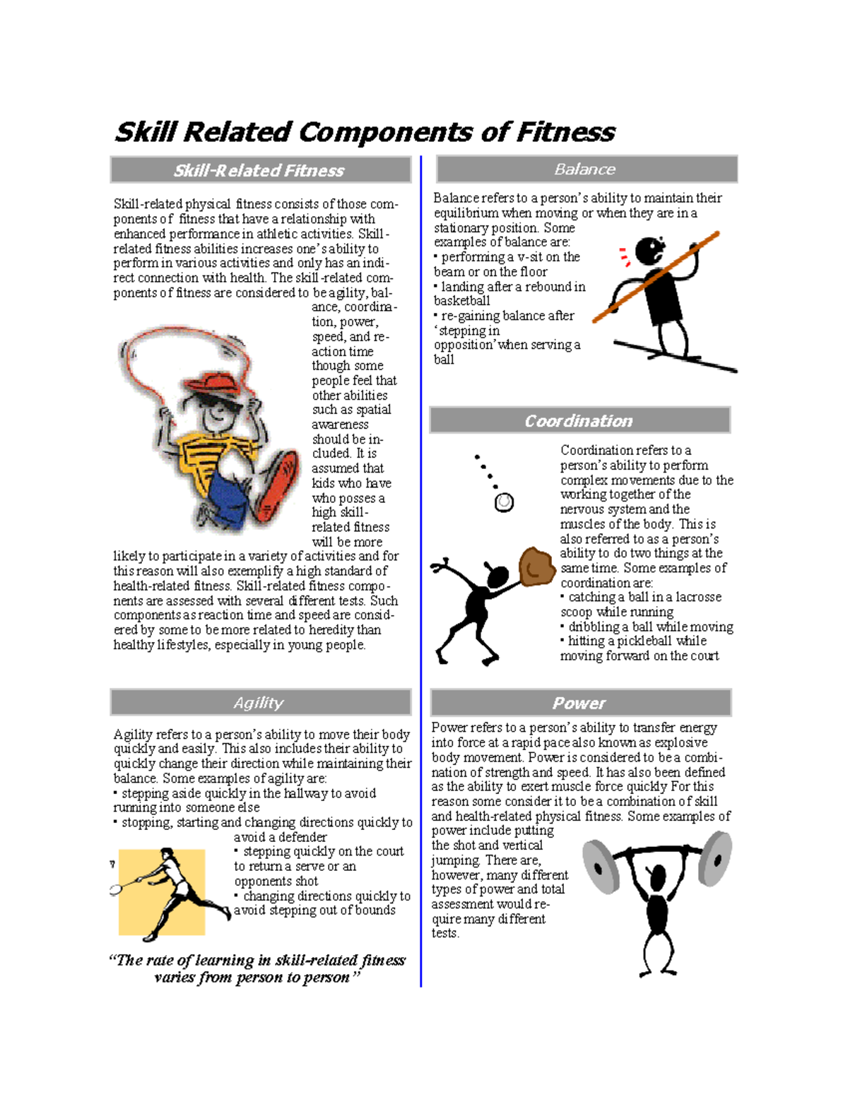 05 - Skill Related Components of Fitness: Agility, Balance ...