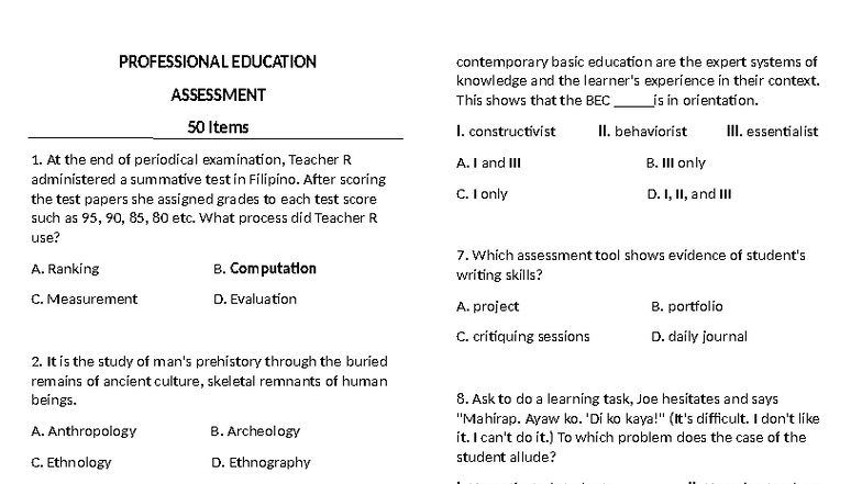 PROF-ED - Assessment Strategies in Contemporary Basic Education - Studocu