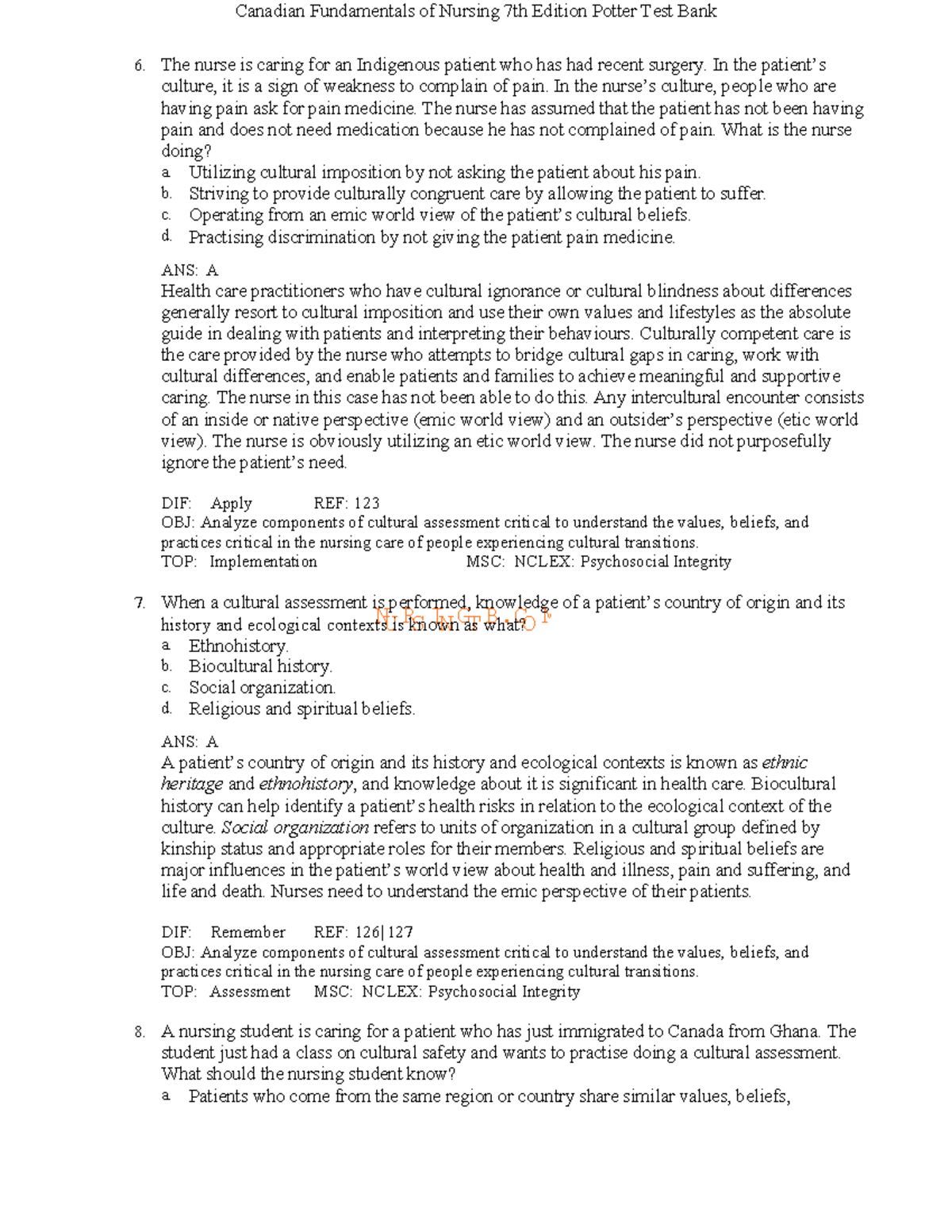 Canadian Fundamentals of Nursing 7th Ed. Potter Test Bank Insights ...