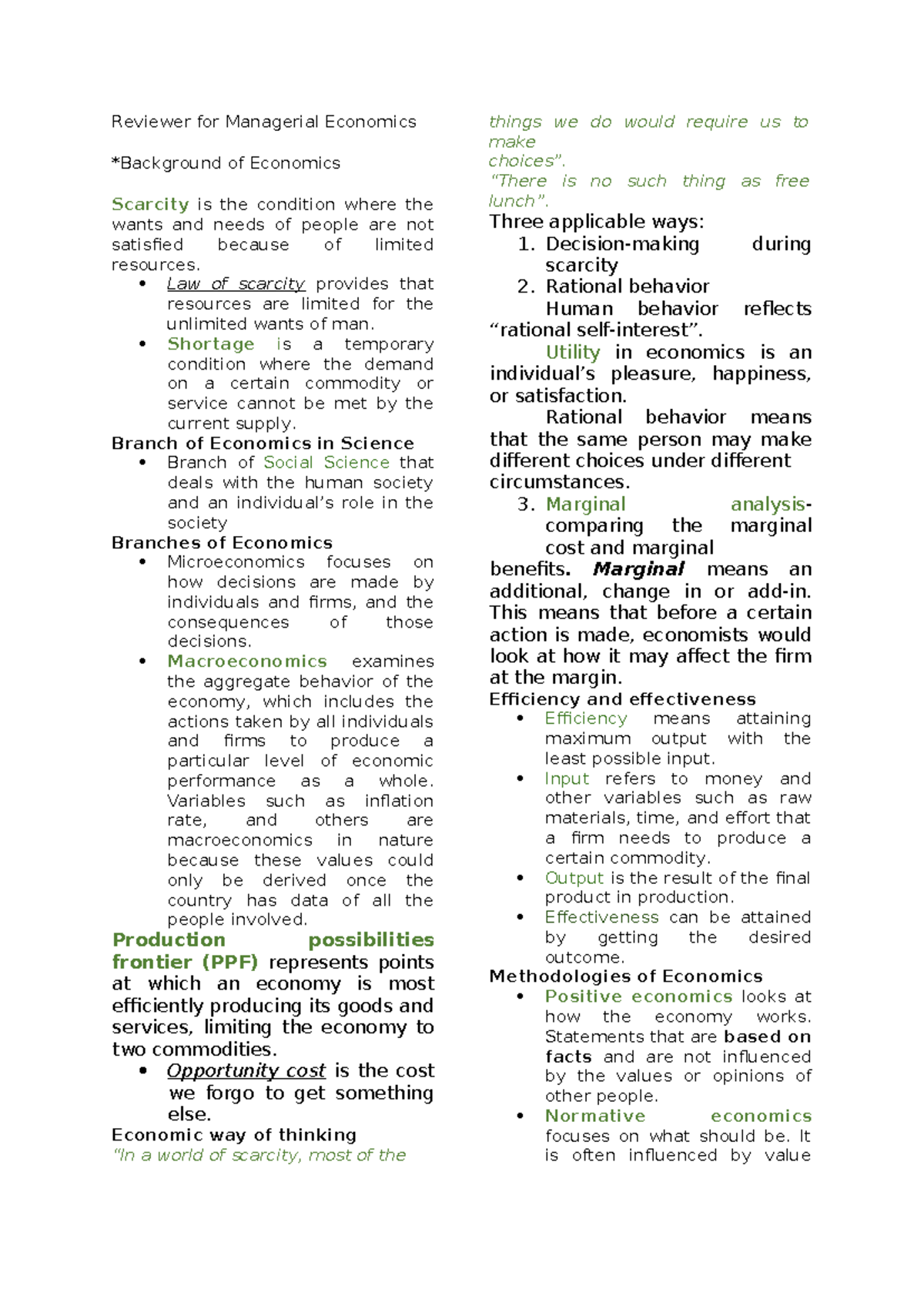 Managerial Economics Review: Key Concepts and Theories Explained - Studocu