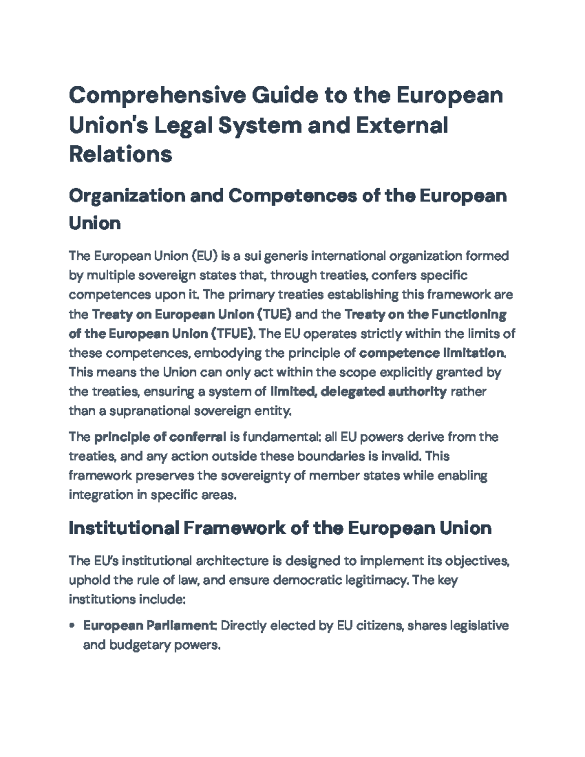 Comprehensive Overview of the EU Legal System & External Relations (EU ...