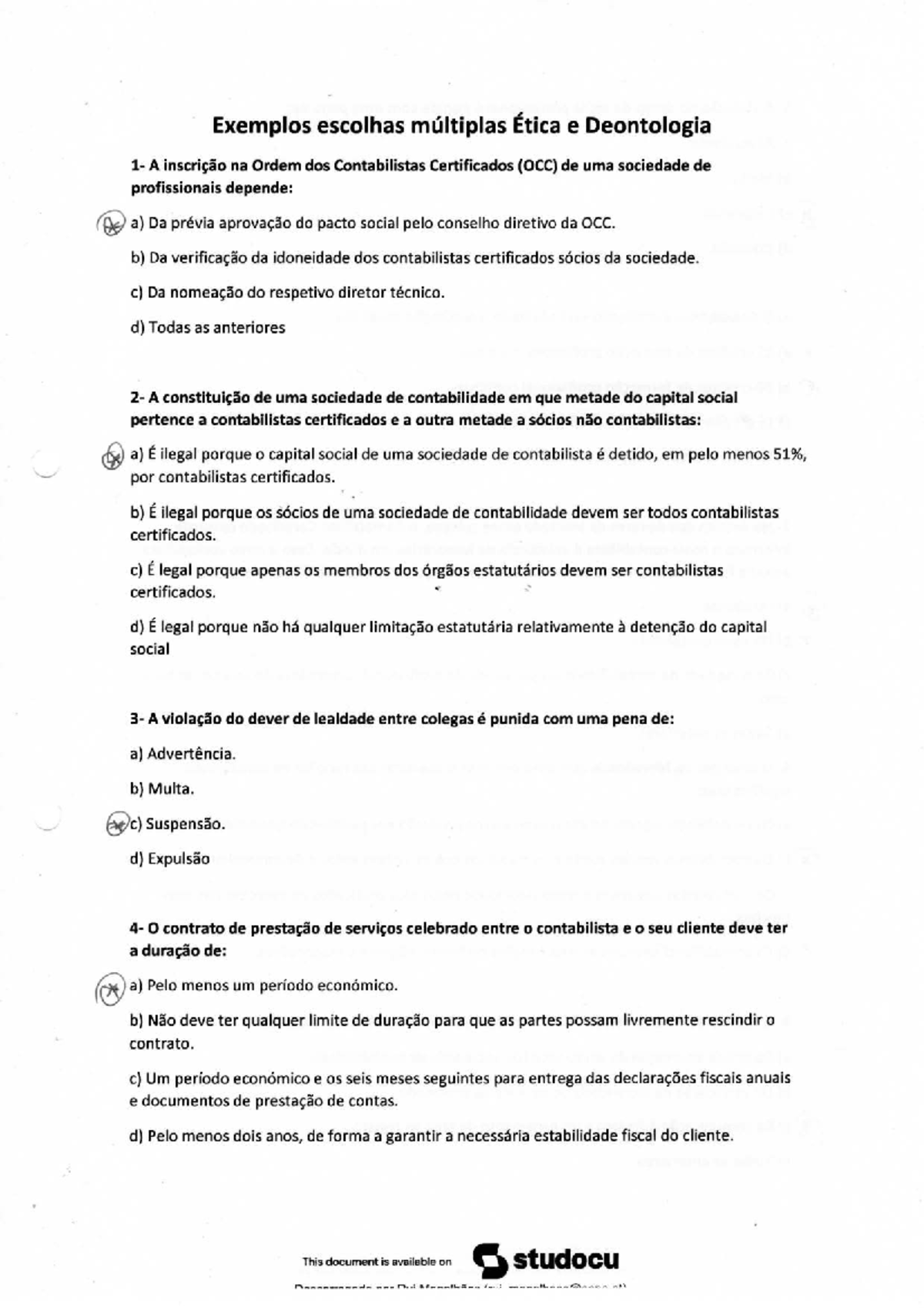 Exemplos de Questões de Múltipla Escolha em Ética e Deontologia - 1º ...
