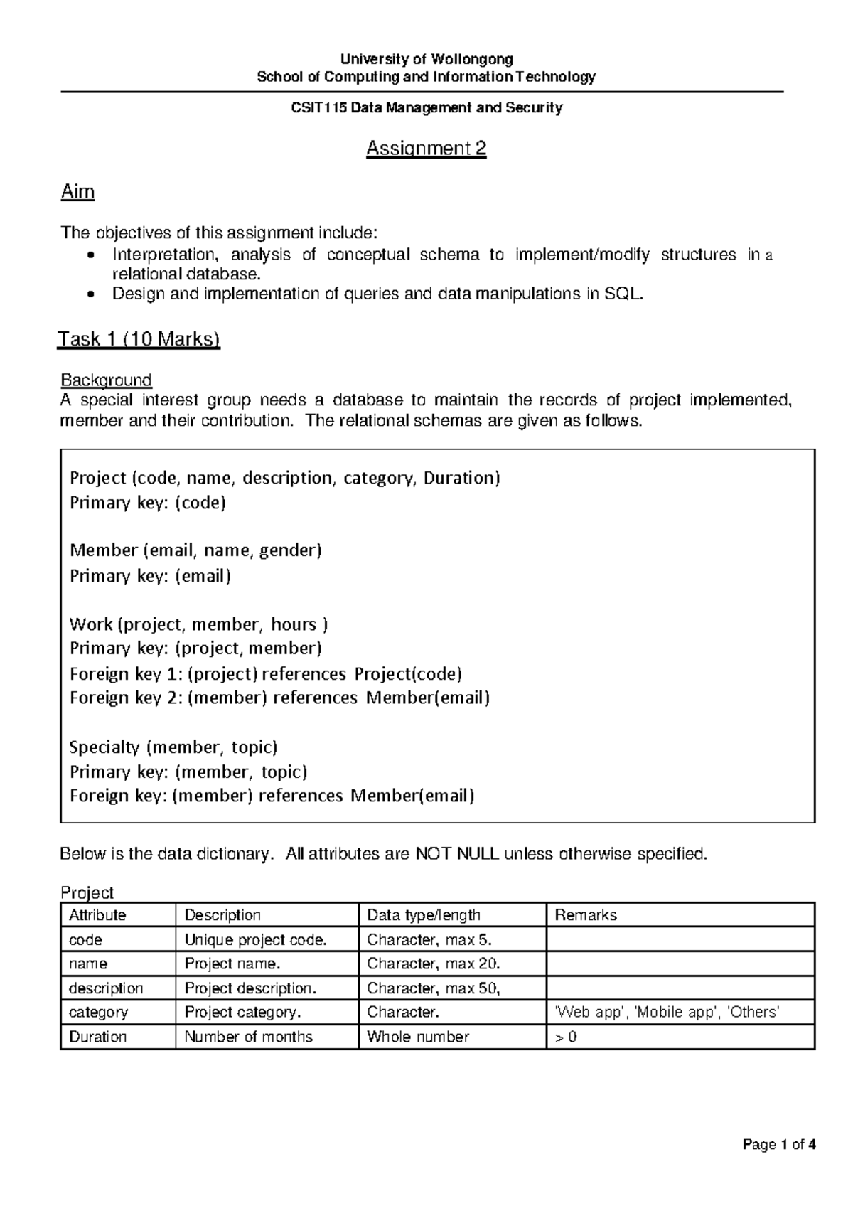 CSIT115 Data Management & Security Assignment 2 Solution - 2025S2 - Studocu
