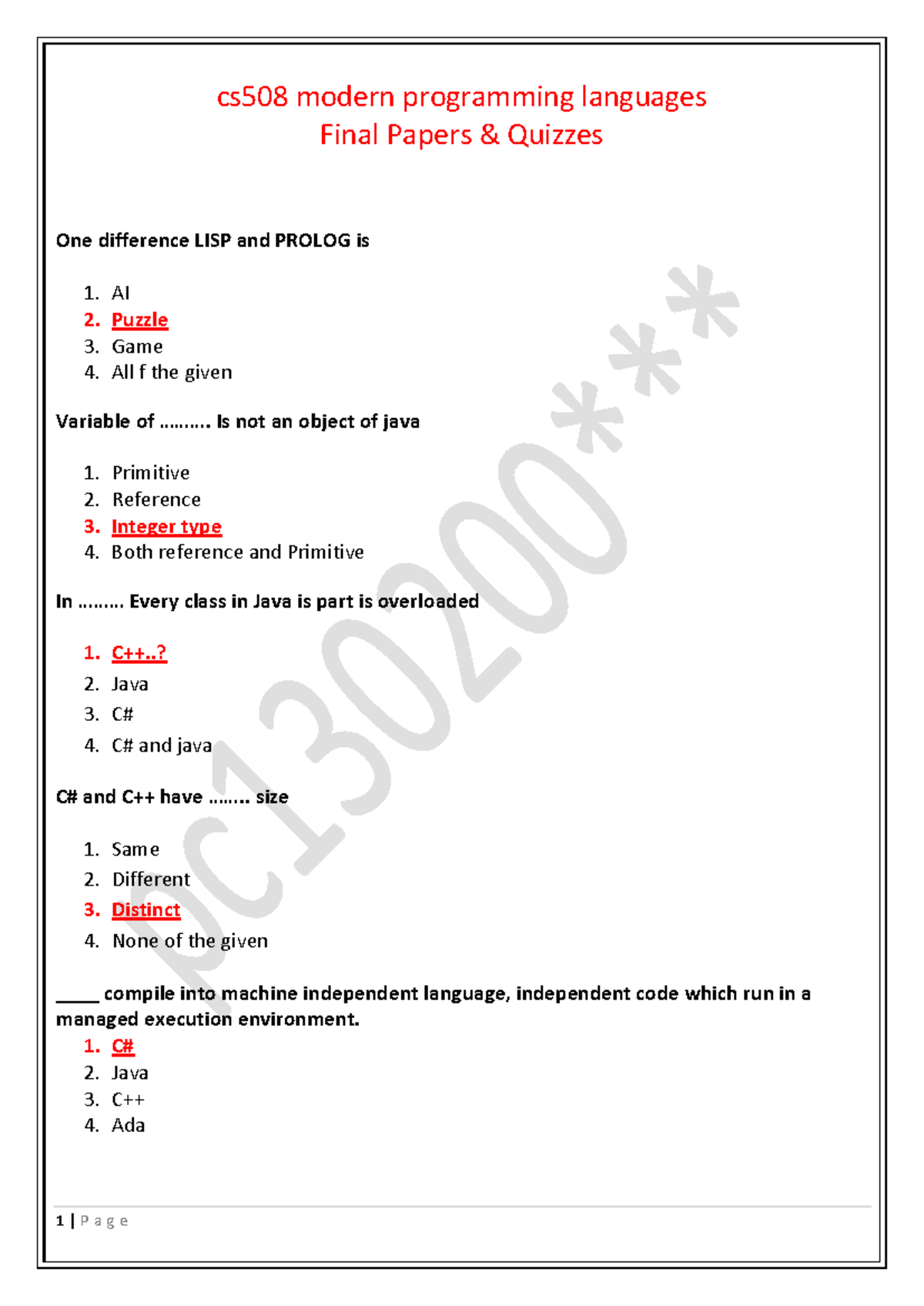 Cs508 Final Term MCQs on Modern Programming Languages Topics - Studocu