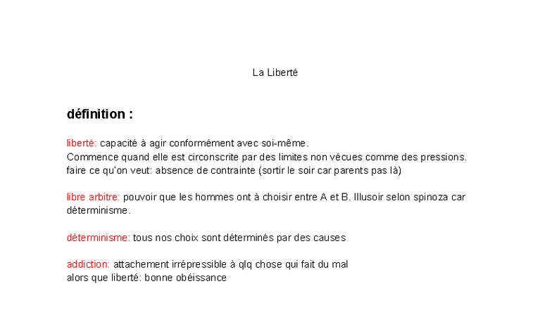 La Liberté : Définition et Concepts Clés - Lecture Notes - Studocu