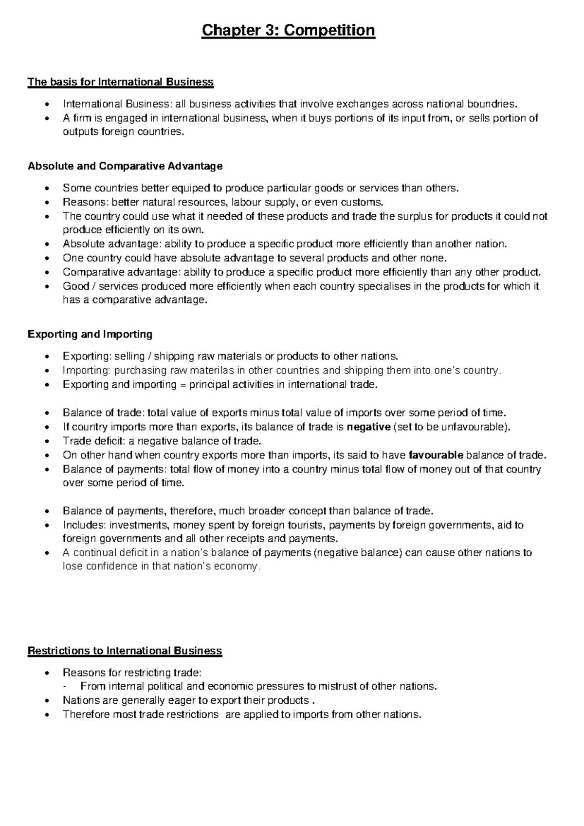 BM CH3 - Summary of International Business Concepts and Trade - Studocu