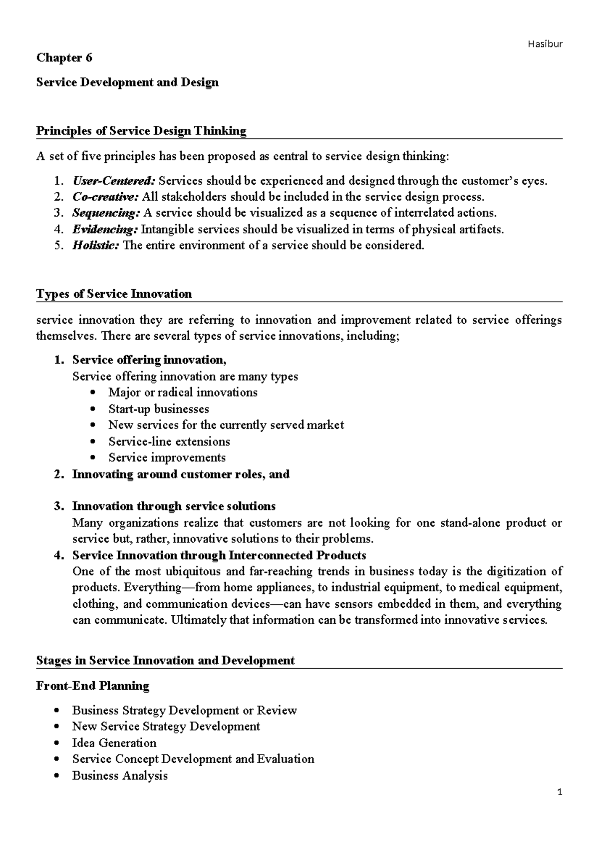 Chapter 6 - amazing note by me - Chapter 6 Service Development and ...