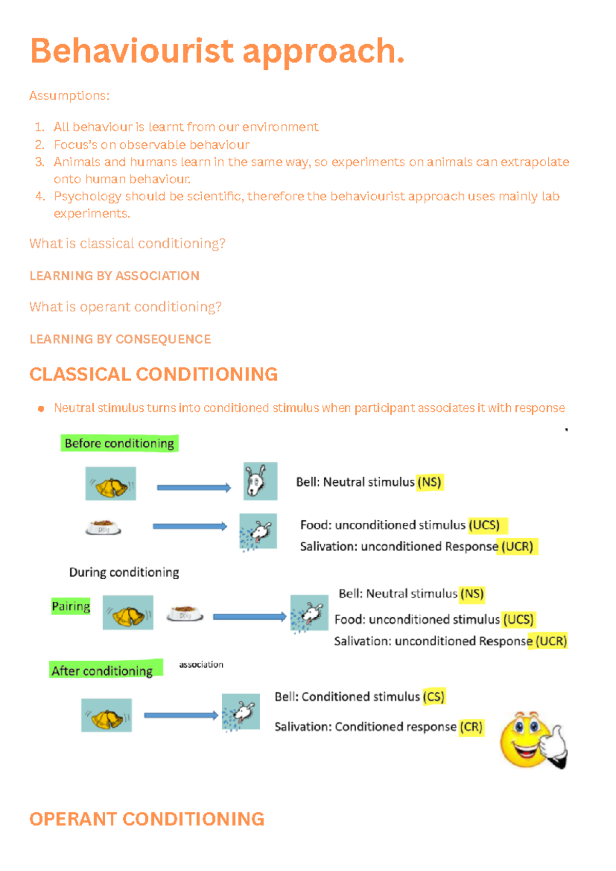 Behaviourist approach - Assumptions: What is classical conditioning ...