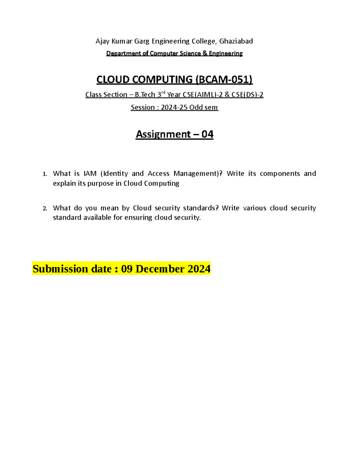 Cloud Computing Assignment - 4 - Ajay Kumar Garg Engineering College ...