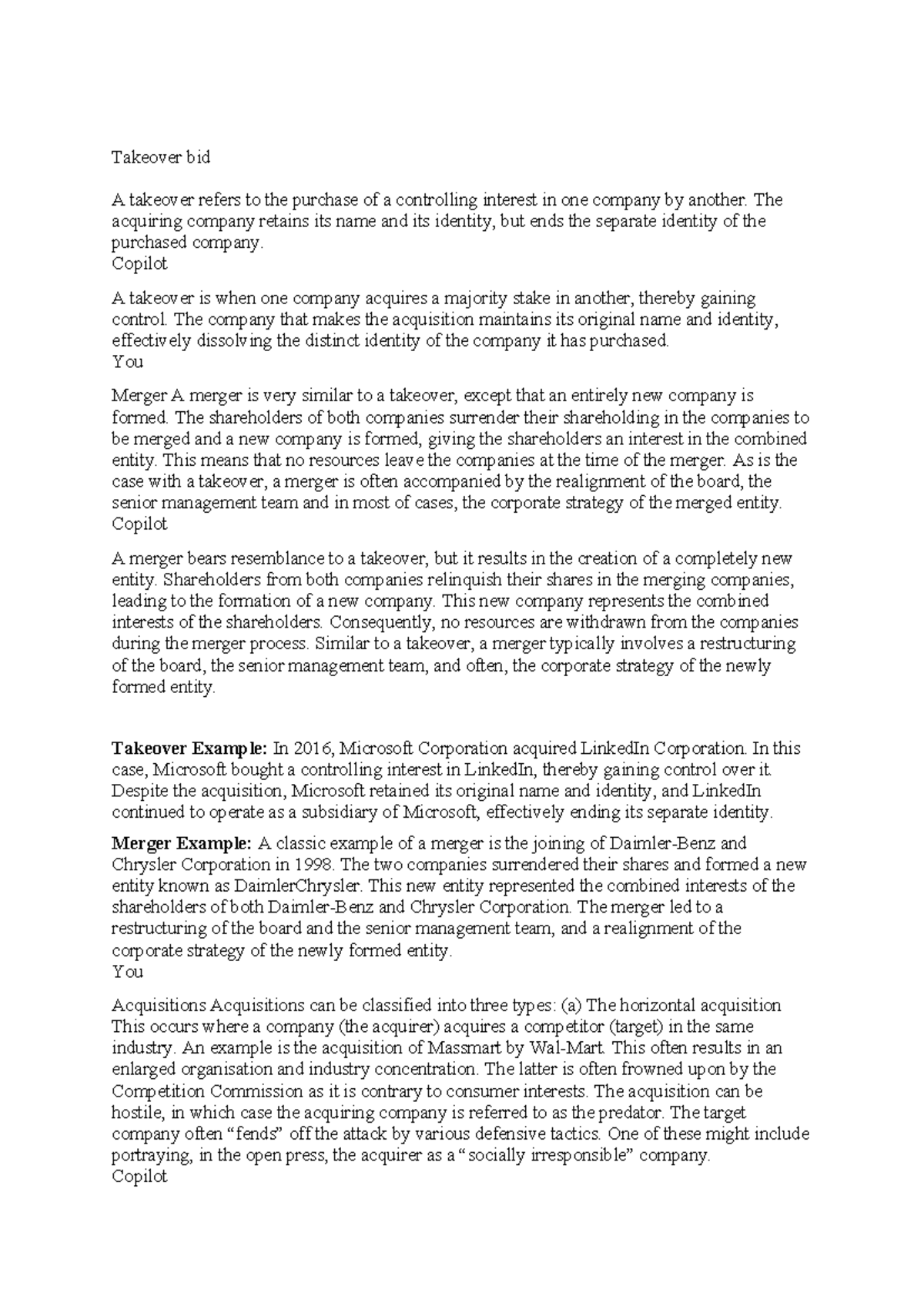 Management & Finance Notes 3B: Takeover Bids and Mergers Analysis - Studocu